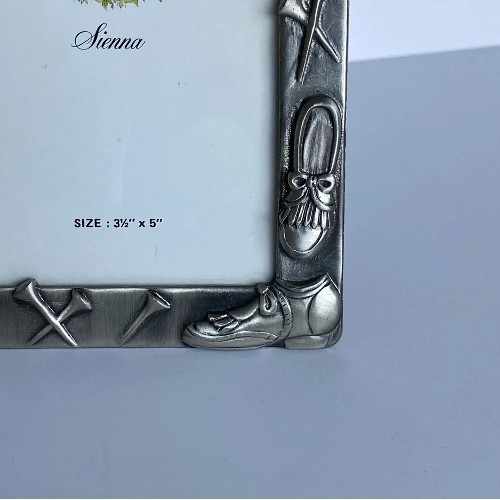 Golf Picture Frame Polished Pewter Sienna 3.5” X 5” Photo Balls Bag Clubs shoes